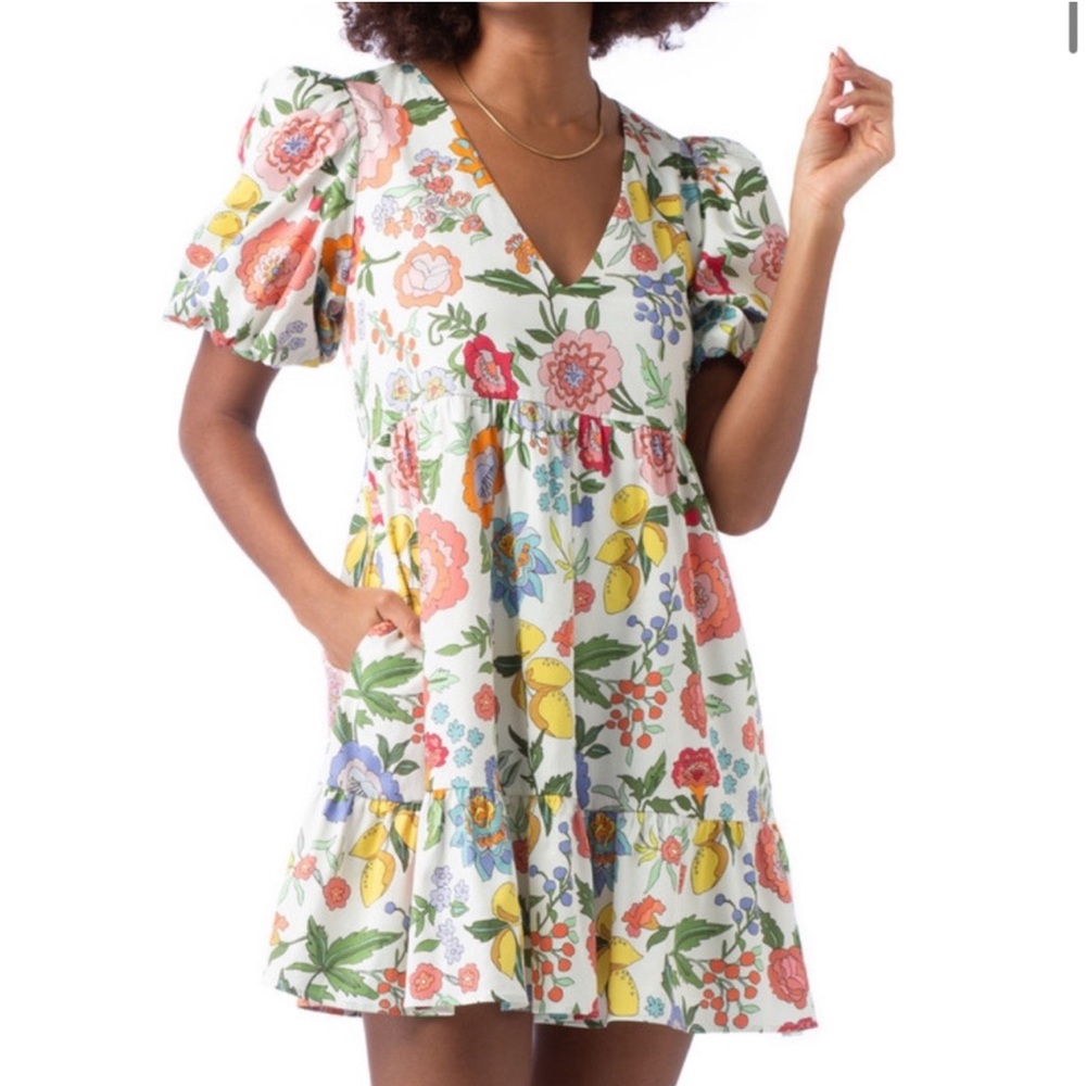Crosby by Mollie Burch bubble sleeve lemon verbena dress